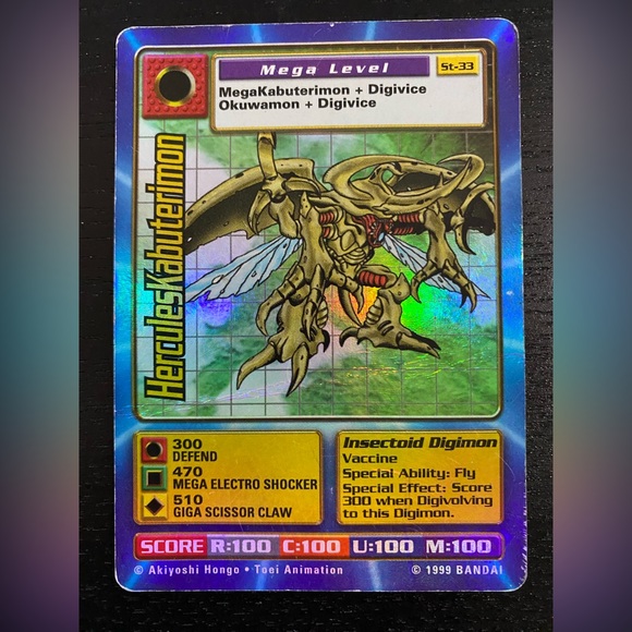 🔴2/$10 SALE🔴 1999 Herculeskabuterimon St-33 Holo Digimon Card - Picture 1 of 2